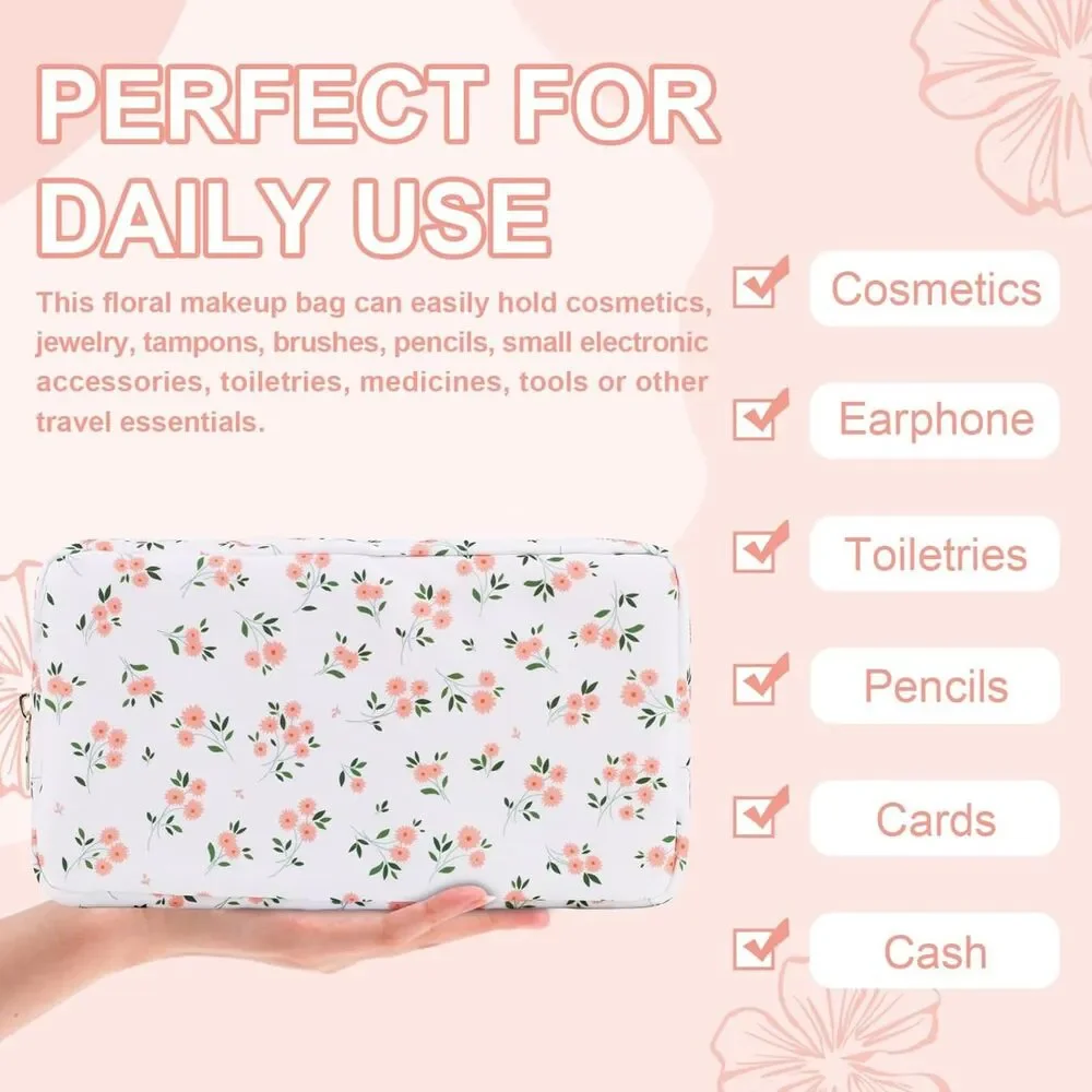 Waterproof Small Floral nylon Makeup Bag Pouch pink
